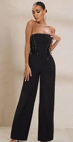 Club L Reborn Black Bandeau Jumpsuit With Lace Up Detail 6 NWT
