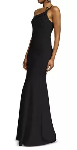 Halston Heritage HALSTON Women’s Sybil Crepe Sleeveless Asymmetrical Neck Gown Black 0