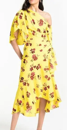 ALC Frank A.L.C. Florence Floral One Shoulder Blouson Ruched Silk Dress Size 4