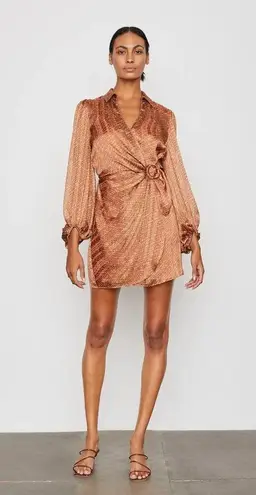 Bailey 44 Malaysia Mini Wrap Dress Size Large Coral Brown Print 70s Billowy