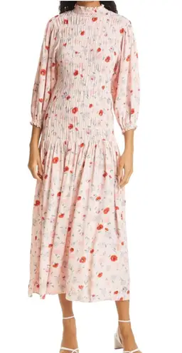Samsoe Samsoe Sarami Floral Print Midi Dress Aop Pink Garden Size M Size M