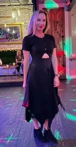 BIBHU MOHAPATRA x RTR Black Poplin Fringe Western Mid Cutout Dress Size 8