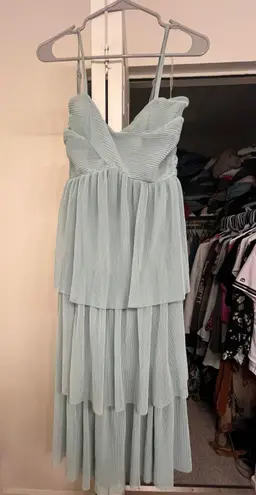 Tiered Light Teal Midi Dress Size L