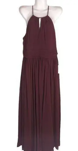 Bill Levkoff Halter Neck Maxi Chiffon Dress Maroon Women Sz 14 NWT Party Wedding Red