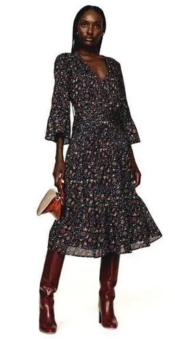 Veronica Beard NWT Shireen Button-Front Floral Print Pleated Dress in Ink Sz 2