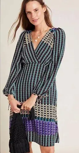 Maeve Anthropologie Gianna Long Sleeve Tunic Mixed Print Multicolor Dress Size 2