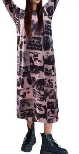 DAZY Figure & Letter Graphic Drop Shoulder Mesh Dress Black Grey White Sz M Size M