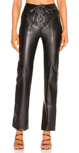 EB Denim Faux Leather Lace Up Pants in Black Black Size XL