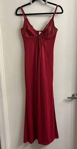 Popilush Shapewear Lace V Neck Side Slit Slimming Maxi Slip Dress Size Medium Red