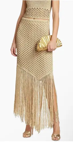 ALC Frank A. L.C. Gold Crochet Fringe Maxi Skirt NEW