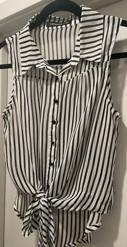 Foreign Exchange FE Sheer White & Black Vertical Stripe Crop Tank Top Blouse - M