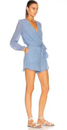 Jonathan Simkhai Caroline polka-dot baby blue silk playsuit romper size S small