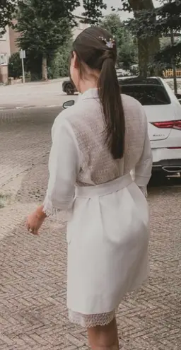 Rime Arodaky Jax Mini Dress Belted Lace Trimmed Crepe Wrap White Size US 6 FR 38