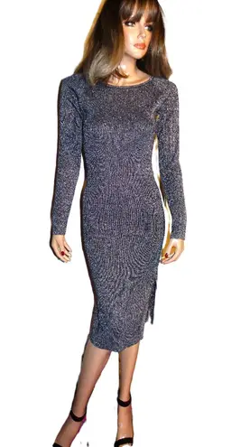 Say What? Say What Gray Metallic Sweater Pencil Dress L NWT