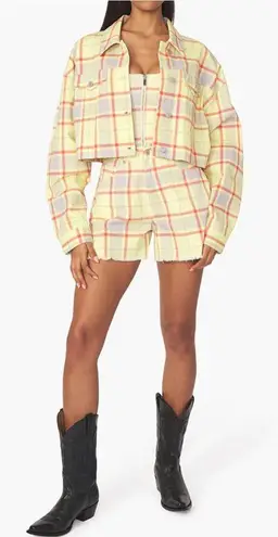 We Wore What NWT Boyfriend Plaid Pale Yellow Denim Jean Shorts in Garden Glade 31