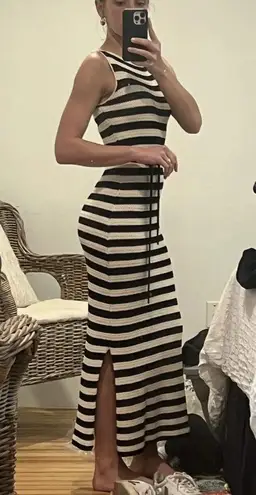 Jason Wu Black White Striped Midi Tank Dress MEDIUM Crochet Knit Vacation $280