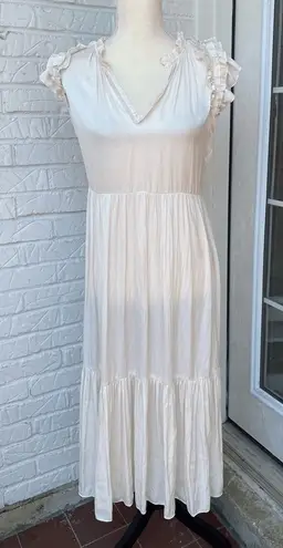 Generation Love Women's Ivory Tiered Midi Dress Ruched Ruffle Sleeves Size M