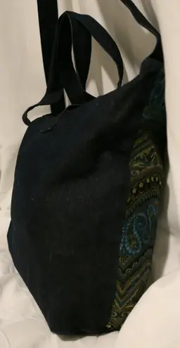 Denim Overnight Messenger Bag Ethnic Embroidery Travel Carry On Weekender Large Tote with Fringes