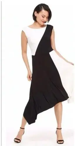Maggy London Elodie Black & White Colorblock Midi Dress - size 16