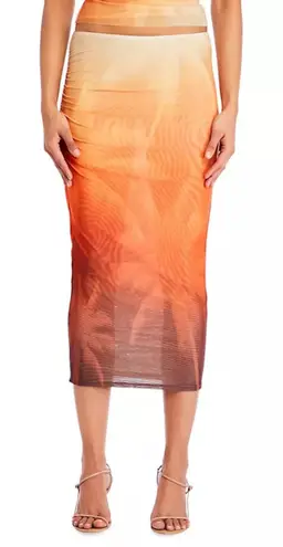 New! SER.O.YA NIA MESH MIDI Skirt in Sunset Palm sz Small $248 Orange