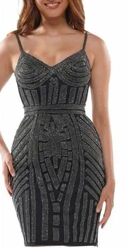 Women's Glow Embellished Rhinestones Sheath Dress Black 14 LBD Sparkle Formal Silver