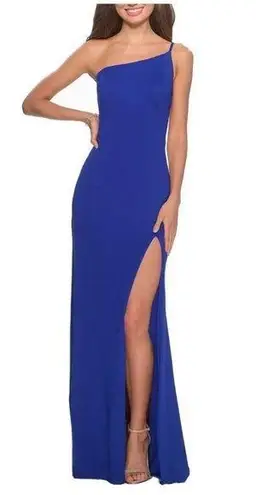 La Femme  One-Shoulder Jersey Gown in Royal Blue Size US 8