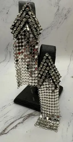 Disco Diva Vintage R. Serbin Runway Rhinestone Mesh Earrings Silver