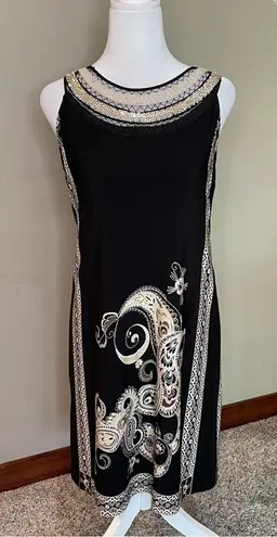 Studio I Black & Beige Sleeveless Paisley Print Studded Dress 8
