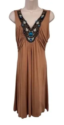 Boston Proper Boston Proper Western Boho Beaded Festival T-shirt Dress Brown Size Small