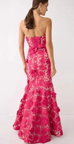 Helsi Embroidered Floral Pink Strapless Lace Up Corset Back Midi Gown Size XL - Image 2