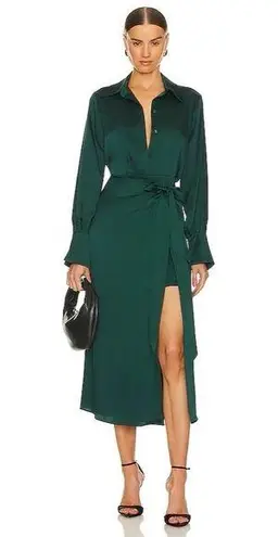 Simkhai Samba Satin Midi Shirt Dress in Emerald, Size 0 New w/Tag Retail $645 Green