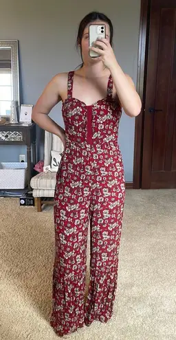 American Eagle Red Floral Jumpsuit