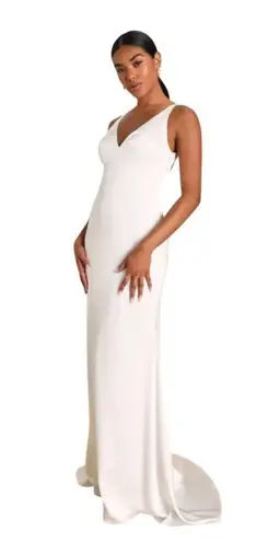 Lulus  Ivory White Maxi Mermaid Wedding Dress Satin Sleeveless V Sz XL READ NWOT
