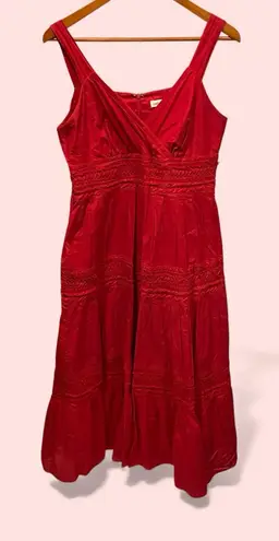 Coldwater Creek Cute distressed cherry ruffle lady in red faux wrap front tiered maxi dress