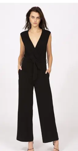 IRO women’s Crew wide leg V-neck black cropped jumpsuit size FR 36 US XS S