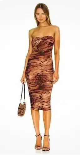 Camila Coelho NEW Revolve Diana Midi Dress in Black Tiger Stripe Brown Black S