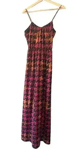 Lavender Brown Orange Pink Burgundy Fall Houndstooth Maxi Dress Size S Small