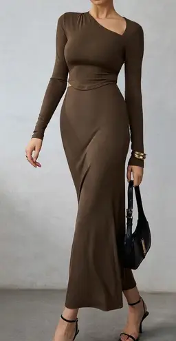 Commense Brown Asymmetrical Cropped Long Sleeve Top & Maxi Skirt Set XS NWT