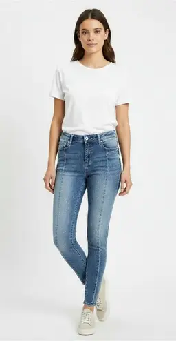 Pistola Women High-Rise Pintuck Skinny Jean Two-Tone Medium Wash Modern Chic