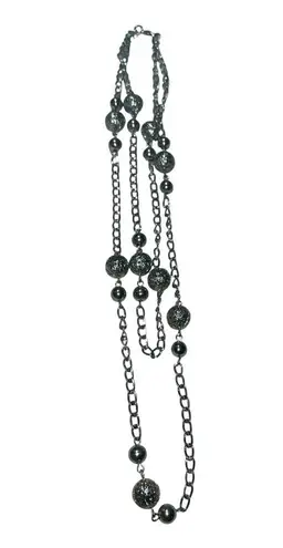 Filigree Ball Bead Necklace Silver Double Strand 18*19 inch
