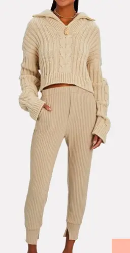 Enza Costa taupe Brushed Rib Knit Joggers size‎ large Tan