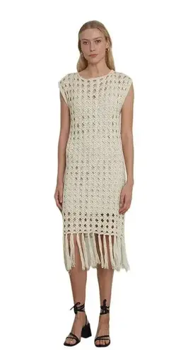Eleven Six Crochet Midi Dress White Lotus Quiet Luxury Resortwear Tan