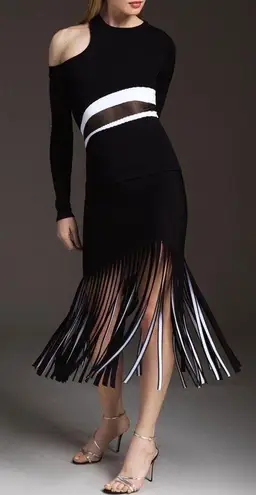 Cushnie et Ochs Marvella high-waist fitted crepe midi skirt with fringed hem XS