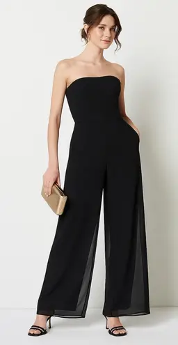 XScape Women’s Black Strapless Wide Leg Sheer Overlay Cocktail Jumpsuit Size 2P - Image 1