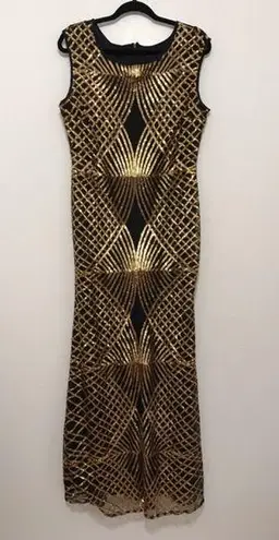 Formal Evening gold black sequin lined dress women’s size small