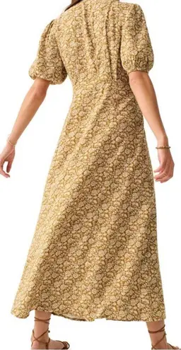 Faherty Havana Golden Theodora Floral Button Down Puffed Sleeves Maxi Dress M Gold Size M