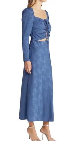 WAYF The Adeline Cutout Floral Jacquard Halter Midi Dress Blue Size XXS NWT