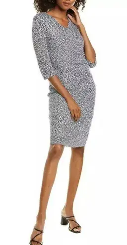 Hugo Boss Epona Midi Dress w/Ruched Left Waist Navy White EXCELLENT! Retail $398
