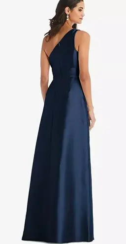 Alfred Sung NWT Draped One Shoulder Satin Maxi Dress Formal Midnight Navy Size 2