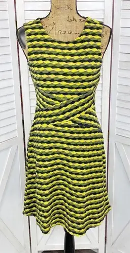 Spense Striped Skater Dress Textured Knit Fit And Flare Green Black 6 Black